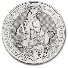 Серебряная монета 10 фунтов "Черный бык" серия: Звери Королевы, 2019 г., 311 г., Ag 999,9