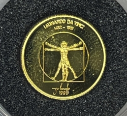 Золотая монета 1000 тугриков "Гений тысячелетия Леонардо да Винчи" 1999г., 1,24г., Au 999